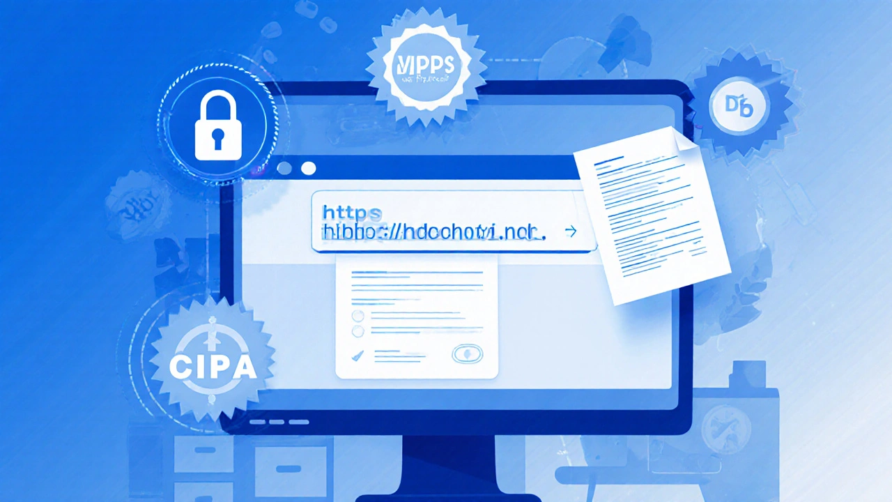 Computer screen showing secure lock icon and verification seals during prescription upload.
