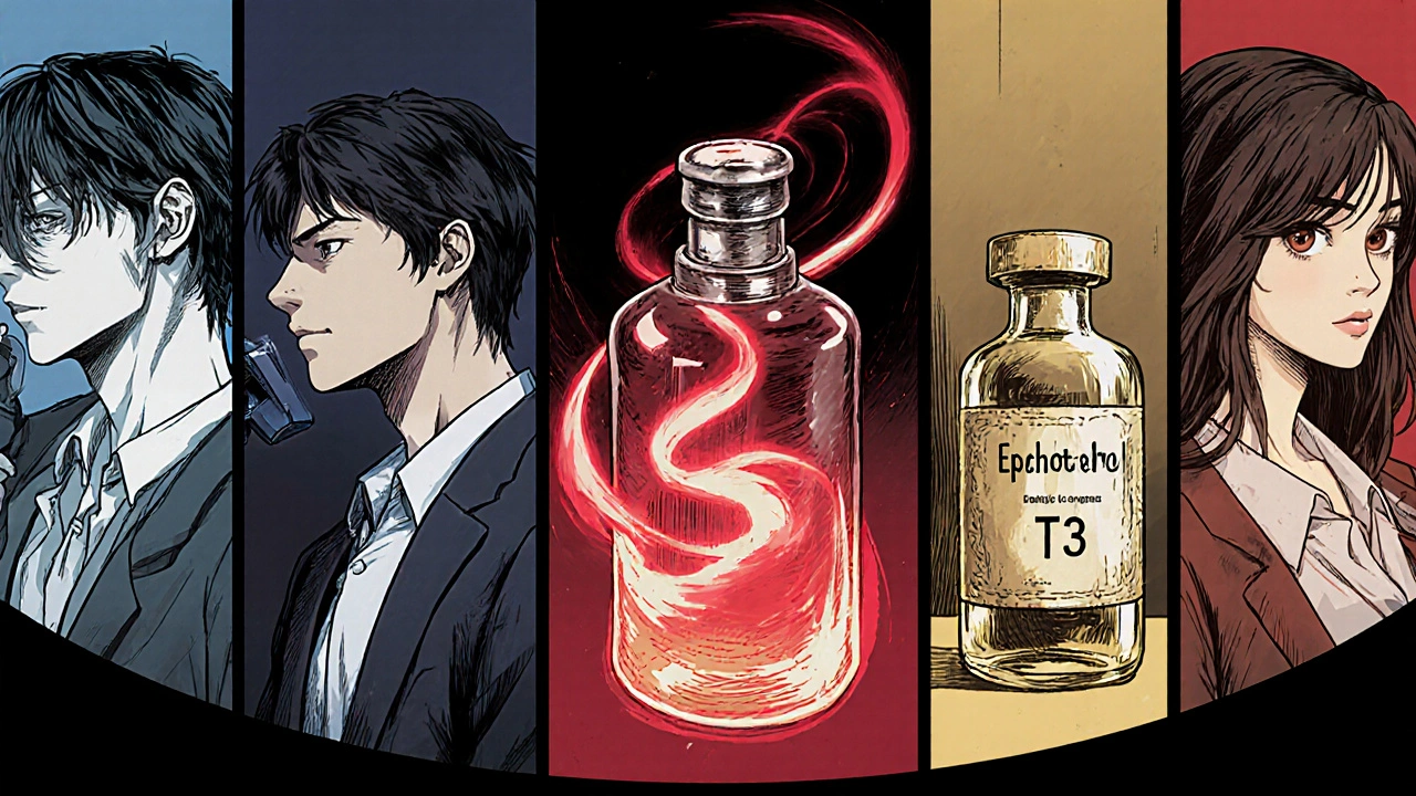 Five figures personifying Clenbuterol alternatives, each in a dynamic pose.