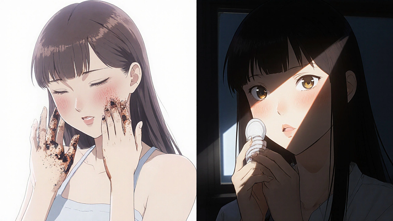 Contrasting scenes: IPL laser on sun-damaged skin vs. melasma patient avoiding light exposure.