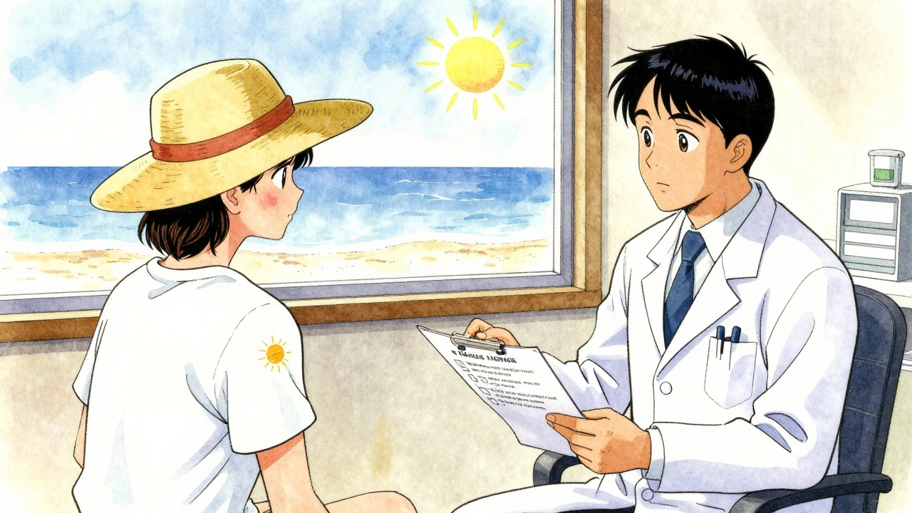 A patient and doctor discussing herpes management in a sunlit office, symbolizing prevention.