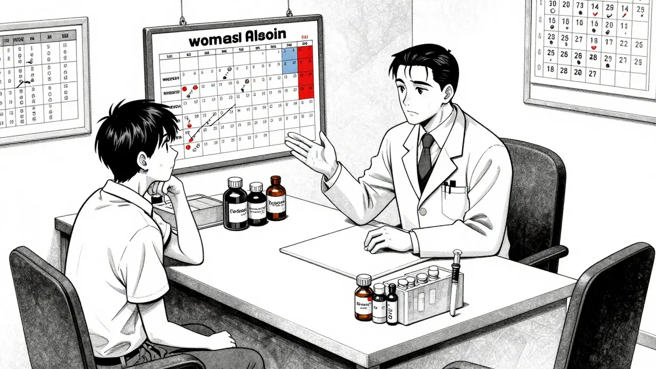 Doctor and patient reviewing vaccination schedule during consultation