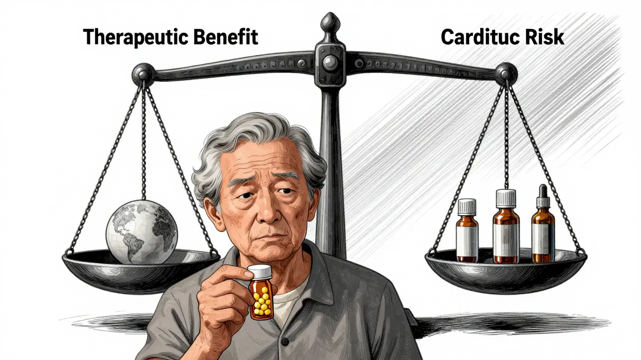 Elderly patient weighing medication benefits against cardiac safety risks