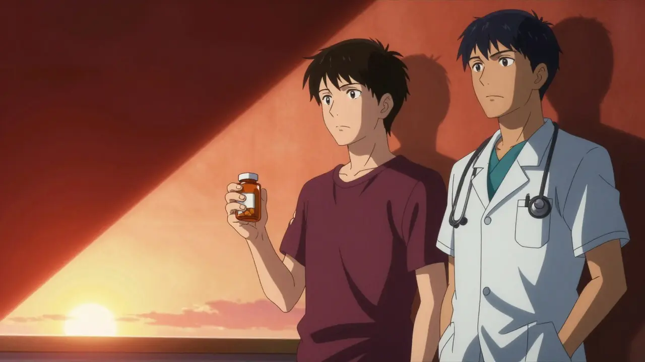 Patient and doctor walking together towards hope in manga style