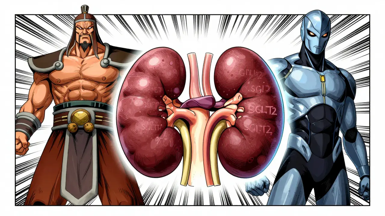 Stylized kidney protected by drug representations in dramatic art