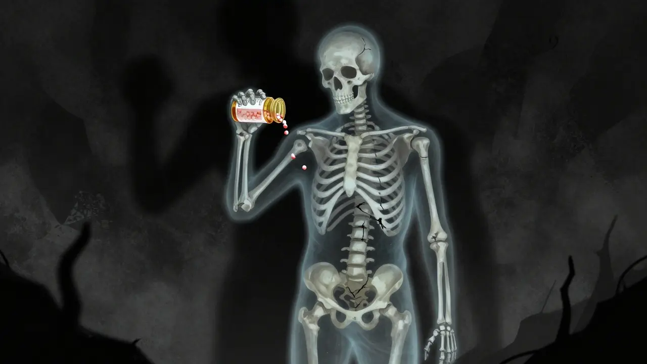 Dramatic art showing bone fragility and health risks