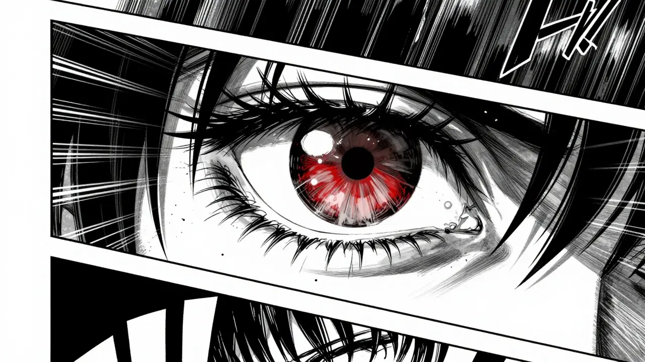Eye with inward-turning lid causing pain and redness