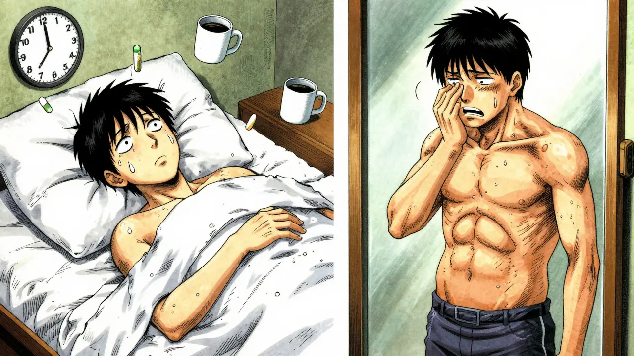 Manga character suffering from insomnia and facial swelling
