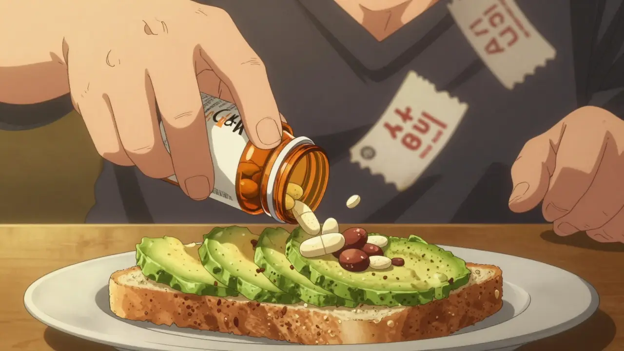 Person taking medication with fatty meal for better absorption
