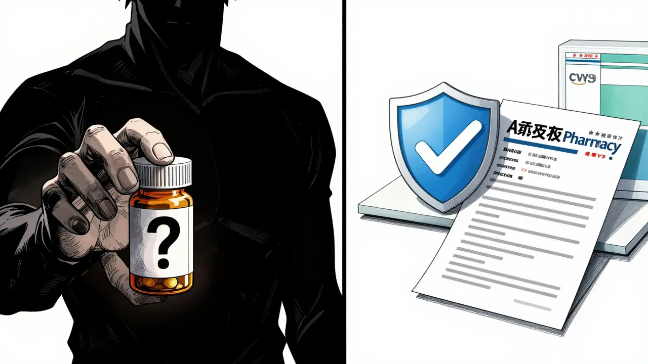 Contrast between scam pills and safe pharmacy options