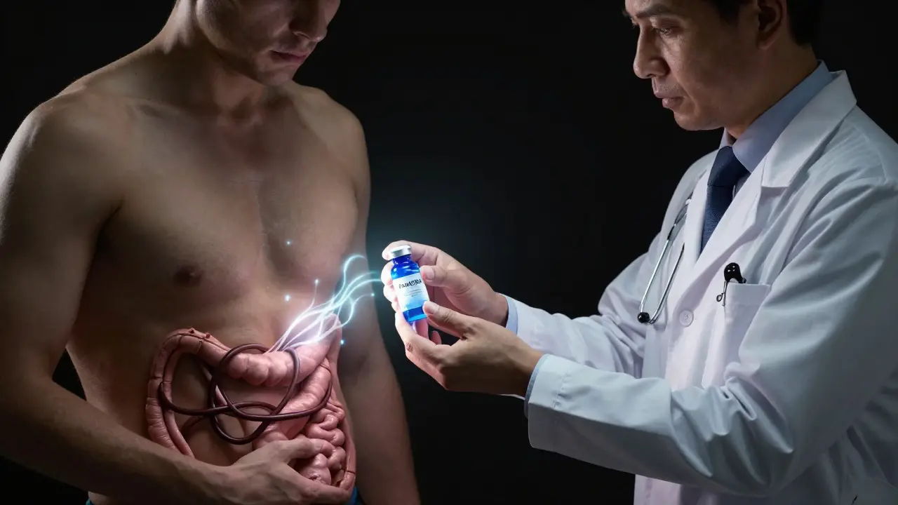Doctor prescribing targeted medication for severe bowel issues