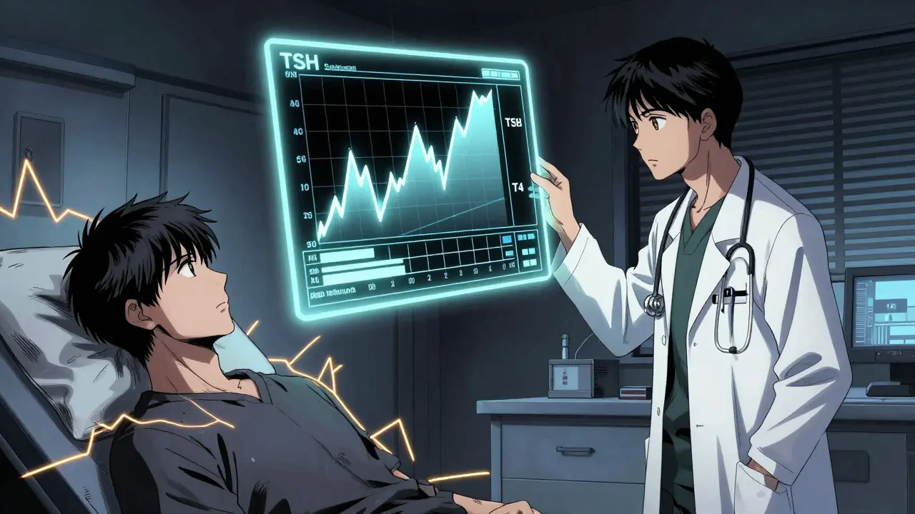 Manga doctor reviewing confusing blood test results with patient