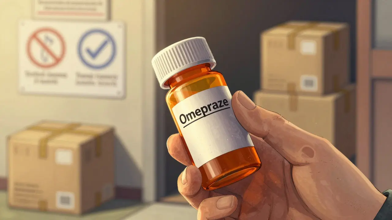 Hand holding medication bottle with warm, safe lighting