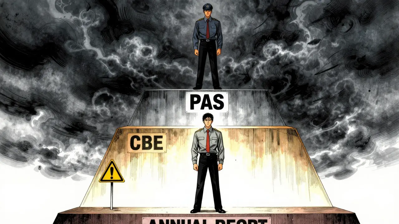 Three-tier regulatory risk hierarchy depicted in dramatic manga art